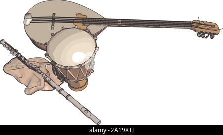 Old instruments, illustration, vector on white background. Stock Vector