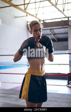 Female boxer practicing boxing in boxing club Stock Photo
