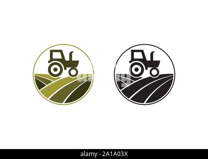 Agriculture and farming with a tractor with cultivator and plow, logo design. Agribusiness, Eco-farm and rural country, vector design. Farm logo Stock Vector