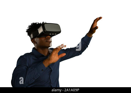 Young businessman using a VR headset Stock Photo