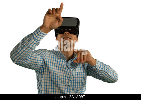 Young businessman using a VR headset Stock Photo