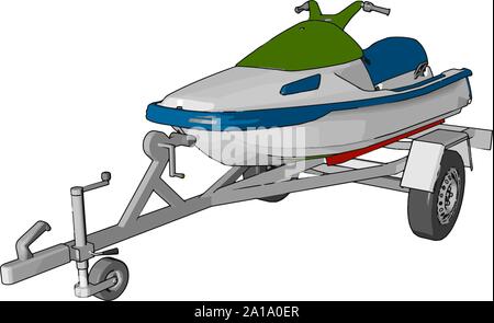 Green jetski, illustration, vector on white background. Stock Vector