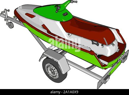 Green jetski, illustration, vector on white background. Stock Vector