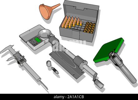 Various small tools, illustration, vector on white background. Stock Vector
