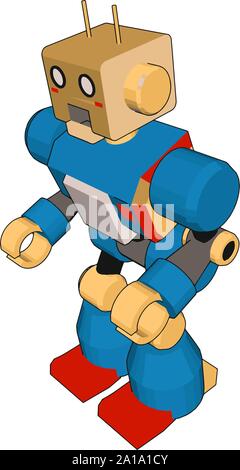 Blue robot toy, illustration, vector on white background. Stock Vector