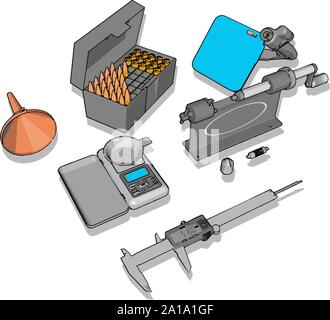 Various small tools, illustration, vector on white background. Stock Vector