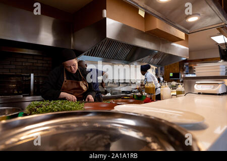 Chefs working in restaurant kitchen Stock Photo