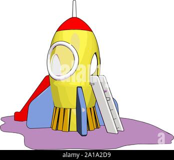Yellow rocket toy, illustration, vector on white background. Stock Vector