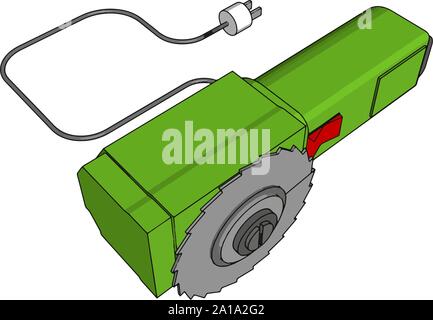 Green electric saw, illustration, vector on white background. Stock Vector