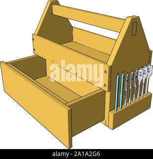 Yellow tool box, illustration, vector on white background. Stock Vector