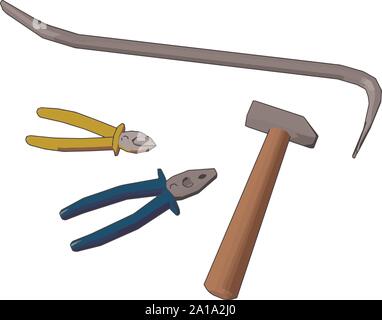 Multiple tools, illustration, vector on white background. Stock Vector