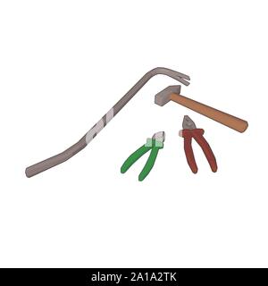 Multiple tools, illustration, vector on white background. Stock Vector