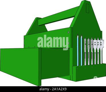 Green tool box, illustration, vector on white background. Stock Vector