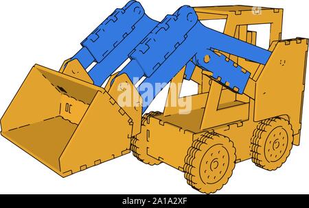 Yellow excavator toy, illustration, vector on white background. Stock Vector