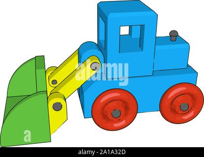 Small blue excavator, illustration, vector on white background. Stock Vector