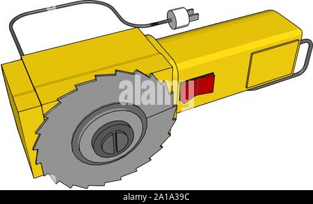 Yellow electric saw, illustration, vector on white background. Stock Vector