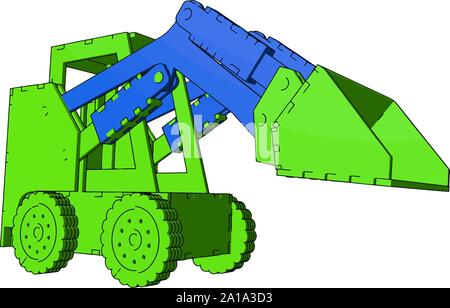 Green excavator toy, illustration, vector on white background. Stock Vector
