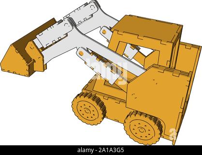 Yellow excavator toy, illustration, vector on white background. Stock Vector