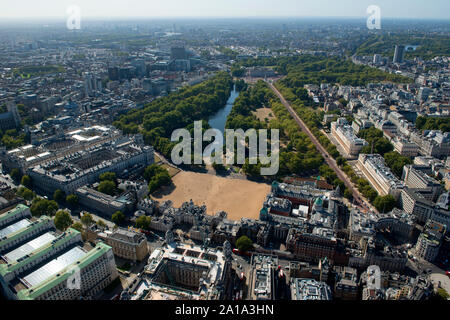 Horse Guards Parade and St James Park from the air. Stock Photo
