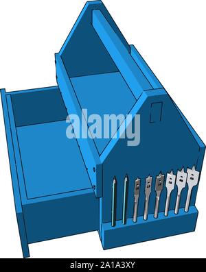 Blue tool box, illustration, vector on white background. Stock Vector
