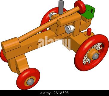 Red tractor toy, illustration, vector on white background. Stock Vector