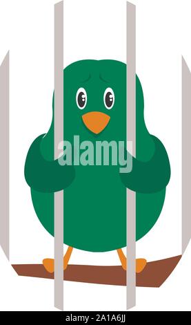 Bird in cage, illustration, vector on white background. Stock Vector