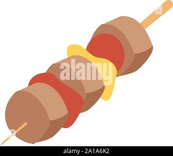Meat on stick, illustration, vector on white background. Stock Vector