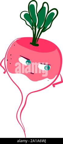 Angry radish, illustration, vector on white background. Stock Vector