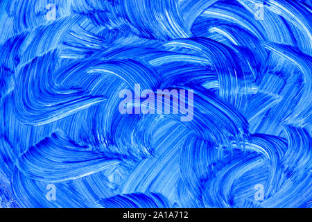 abstract blue painted full frame background, real oil painting by hand Stock Photo