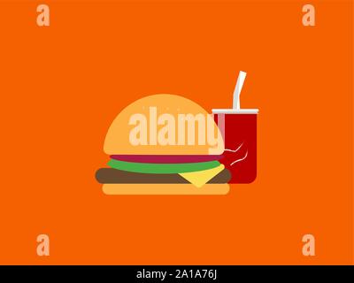 Burger with coke, illustration, vector on white background. Stock Vector