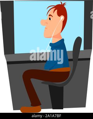 Man with blue sweater, illustration, vector on white background. Stock Vector