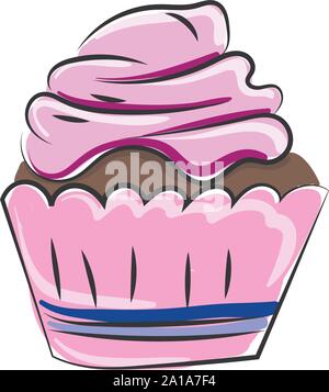 Pink cupcake, illustration, vector on white background. Stock Vector