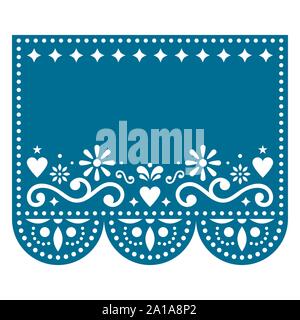 Papel Picado vector template design with no text, Mexican paper decoration with flowers and geometric shapes - greeting card or invitation Stock Vector