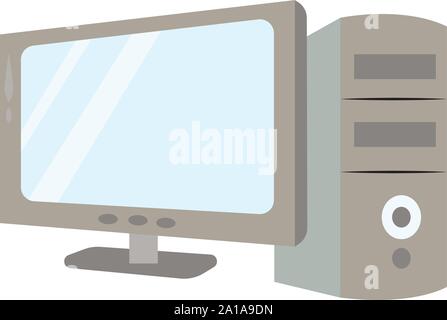 Computer setup, illustration, vector on white background. Stock Vector