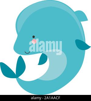 Blue dolphin, illustration, vector on white background. Stock Vector