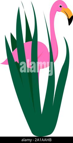 Flamingo in grass, illustration, vector on white background. Stock Vector