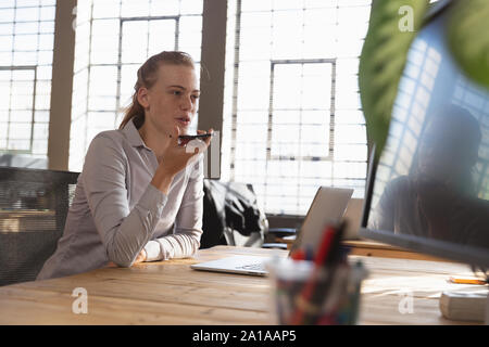 Young creative professional woman working in a sunlit office Stock Photo