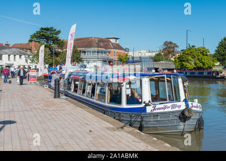 Jennifer May tourist boat moored in Stratford Marina in Stratford-upon-Avon, Warwickshire providing boat trips for tourists and visitors Stock Photo