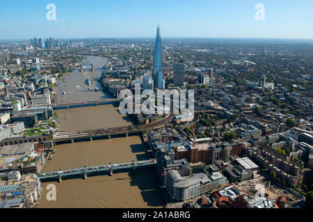 The South Bank, Southwark and The River Thames from the air. Stock Photo