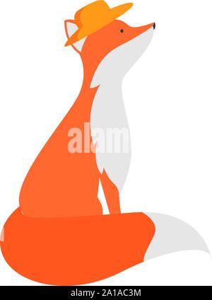 Fox with hat, illustration, vector on white background. Stock Vector