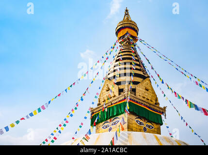 Stupa in the Swayambhunath Monkey temple, Kathmandu, Nepal Stock Photo