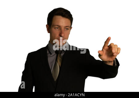 Businessman using interactive touchscreen Stock Photo