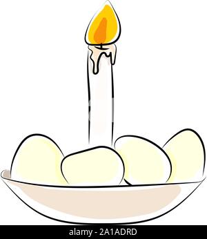 Eggs with candle, illustration, vector on white background. Stock Vector