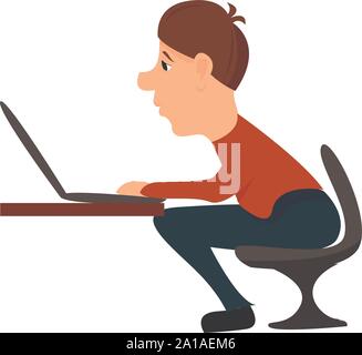 Gamer on laptop, illustration, vector on white background. Stock Vector