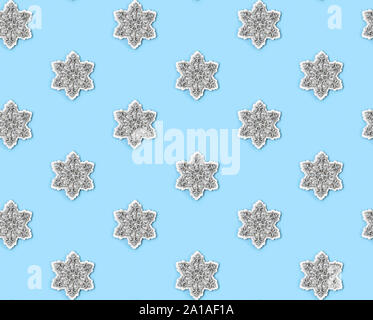 Seamless pattern of snowflakes on blue pastel background with copy space Stock Photo