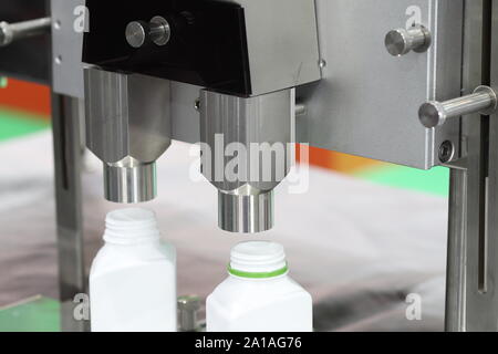 medicine capsules packing machine ; process Stock Photo