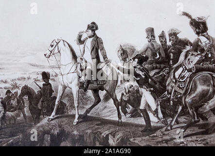 Napoleon at the Battle of Wagram in 1809. Lithography of the 19th century. Stock Photo