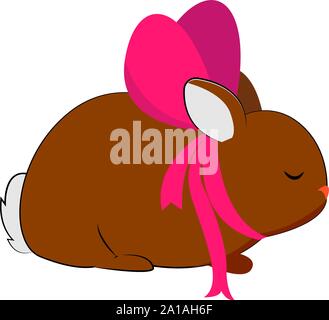 Bunny with pink bow, illustration, vector on white background. Stock Vector
