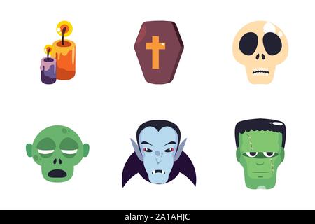 bundle halloween with set icons vector illustration design Stock Vector
