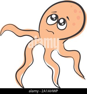 Sad octopus, illustration, vector on white background. Stock Vector